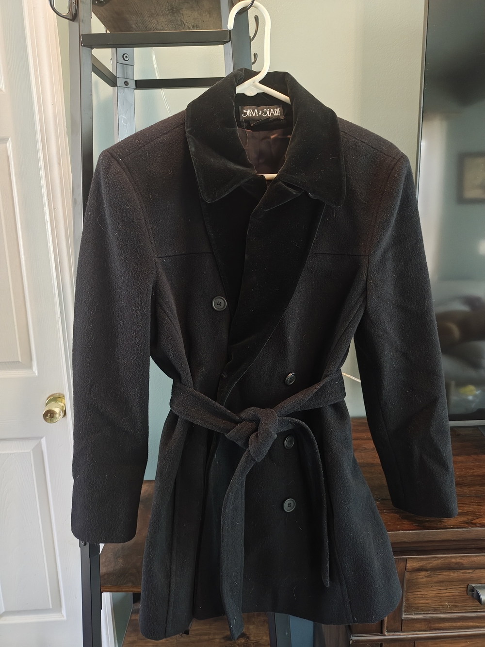 Steve By Searie Classic Black Wool Belted Peacoat